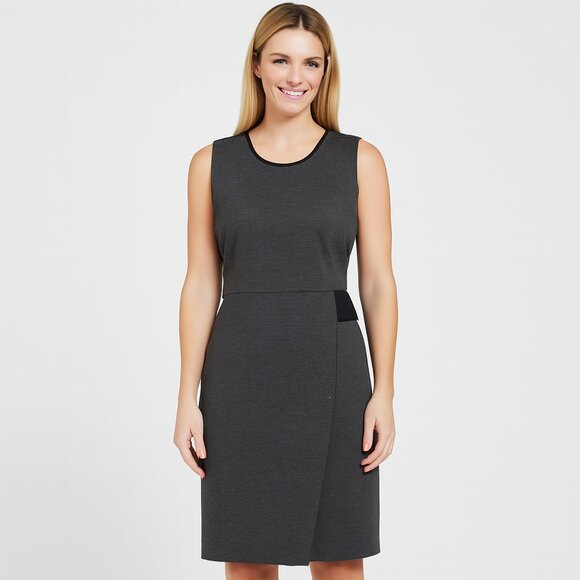 Chic Kasper Dark Gray Sleeveless Dress | Grosgrain Trim | Size 12P | Worn Once - Picture 1 of 11